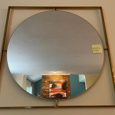 Contemporary Round Mirror With Square Metal Frame