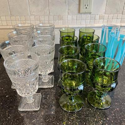 Lot Of Vintage Stemmed Glasses And Two Tumblers 