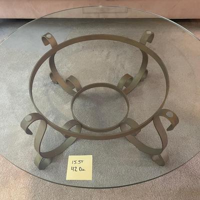 Round Vintage Glass Top Coffee table With Metal Base