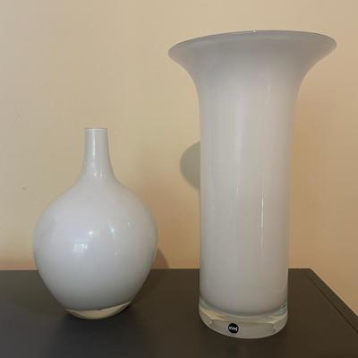 Two Contemporary White Cased Glass Vases
