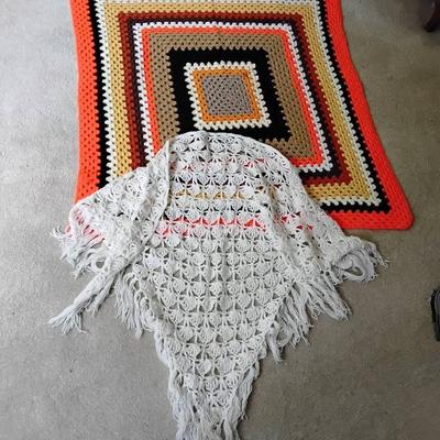 Small Vintage Afghan And Shawl