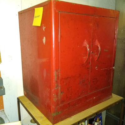 Vintage red metal tool cabinet