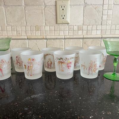 Vintage Glassware Including Set With Hand Painted Scenes