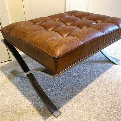 Barcelona Styled Footstool Mid Century Modern Brown Leather