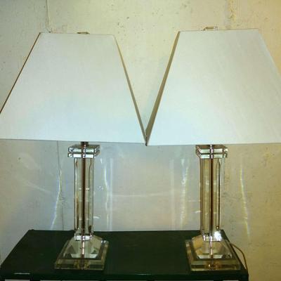Pair of contemporary crystal glass lamps