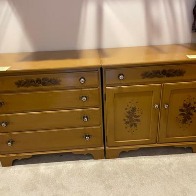 Two Pieces Of Hitchcock Furniture with one upper shelf unit