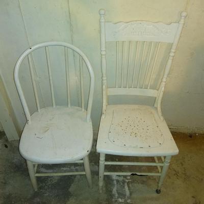 Two white painted vintage chairs
