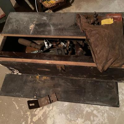 Antique Wooden Toolbox And Tools