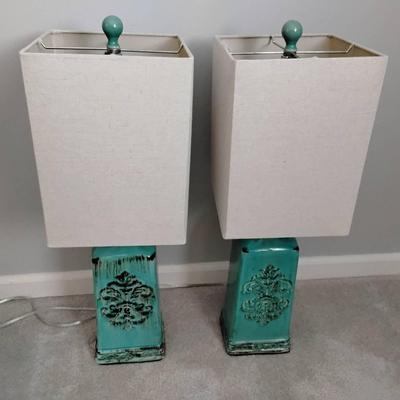 Pair Of Contemporary Turquoise Pottery Lamps