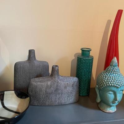 Large Contemporary Vases And Buddha Head