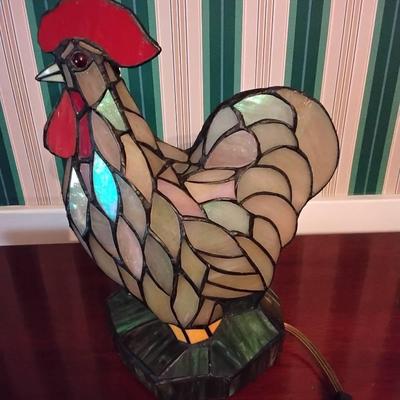 Contemporary Stained Glass Rooster Lamp 