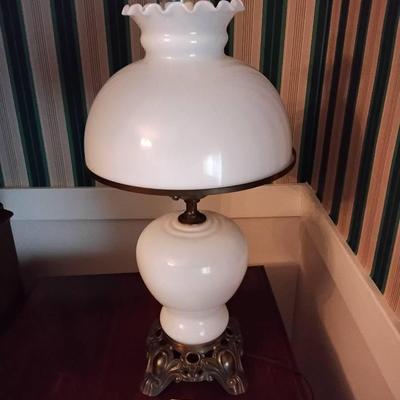 Vintage Milk Glass Electric Hurricane Lamp