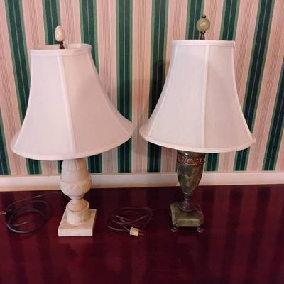 Two Vintage Onyx Lamps, One Green One White