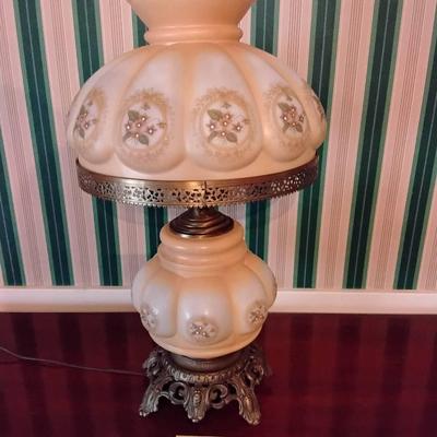 Vintage Electric Hurricane Lamp With Painted Base And Shade