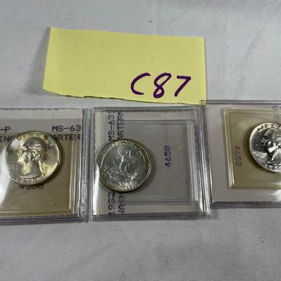 Three Vintage Washington Quarters