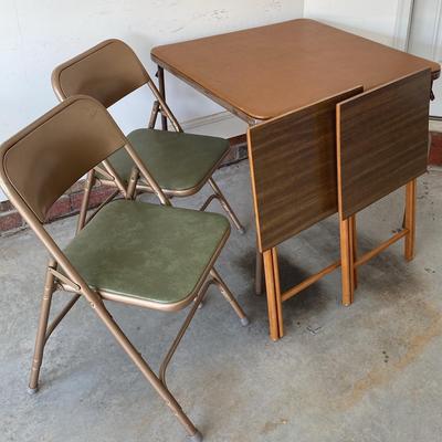 Card Table with Two Folding Chairs and Two Food Trays