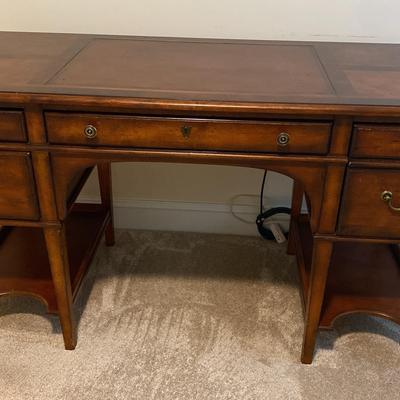 Wooden Desk with Four Drawers and Lower Shelving