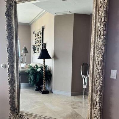 Extra Large Mirror with Ornate Silver Toned Frame