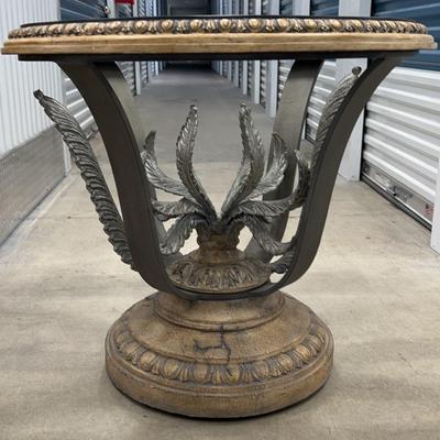 Modern Neoclassical Style Cast Iron Marble, Glass And Composite Entry Table 