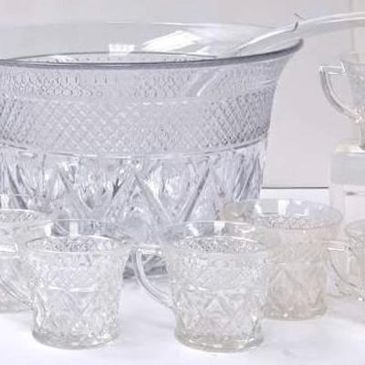 "Imperial Glass Co." Punch Bowl and Cups