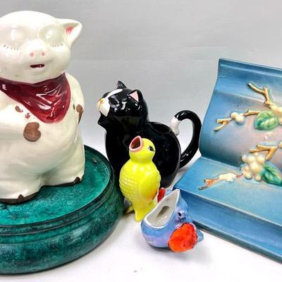 Vintage “Roseville” Pottery Bookend & More Decor