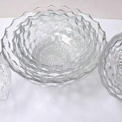 Clear Glass Cubist Serving Bowl Set