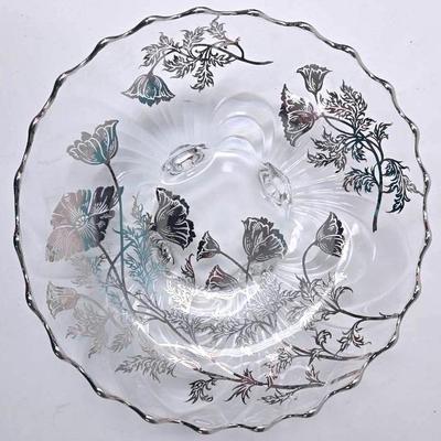 Silver Overlay Glass Bowl