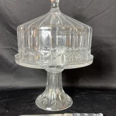 Lead Glass Cake Stand And Knife 
