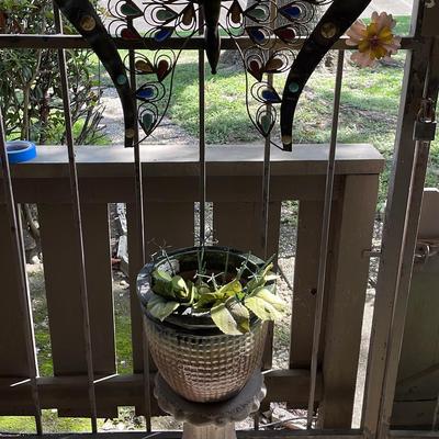 Concrete Pillar, Pot, And Metal Butterfly