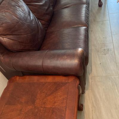 Brown Leather Couch & Identical Coffee Tables