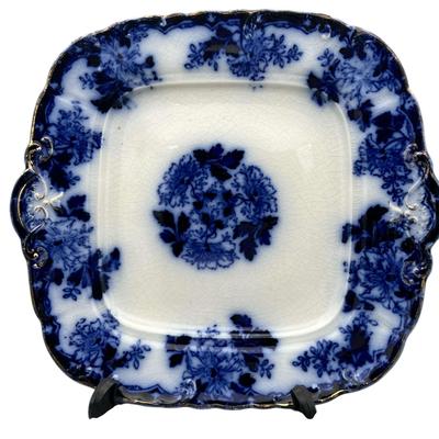 10.5" Flow Blue Touraine Serving Plate with Gold Accents