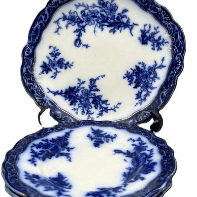 Antique Stanley Pottery “Touraine” Flow Blue Plate Set 