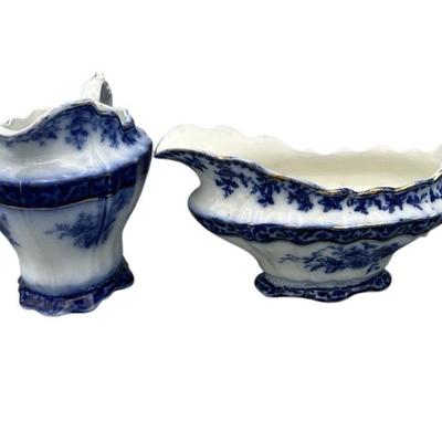 2 Stanley Flow Blue Pieces- Small pitcher and Gravy Boat