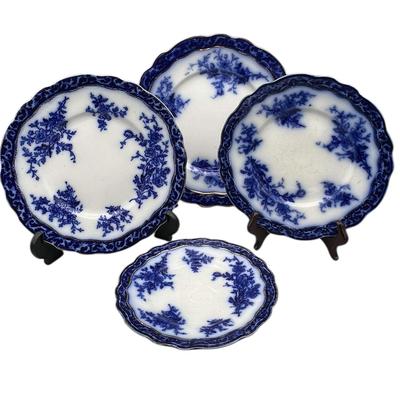 Stanley Pottery Touraine Pattern Flow Blue Four-Piece Place Settings (Set of 2)