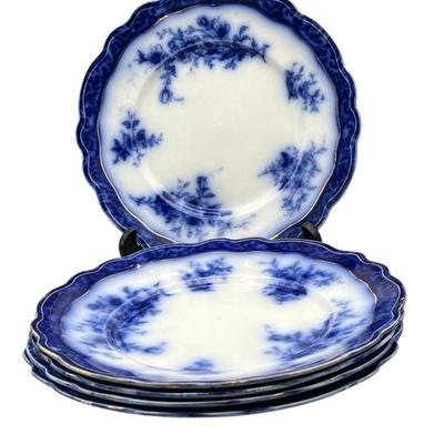 Set of 5 Flow Blue “Touraine” Plates by Stanley Pottery England – 8.5"