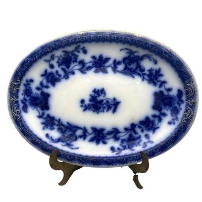 Antique Flow Blue Platter – “Hudson” by J&G Meakin – 14.75" x 10.75"