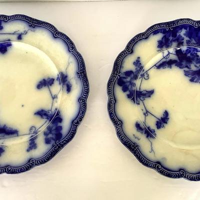 Pair Of Antique Flow Blue Plates With Lonsdale Pattern