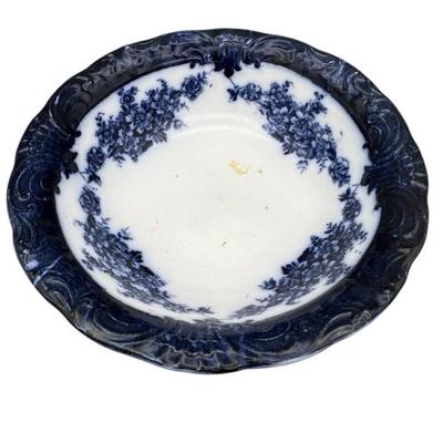 Antique Flow Blue “Victoria” Bowl by Wood & Son, England – Floral Scroll 10"