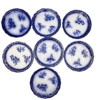 Antique Flow Blue "Touraine" Semi-Porcelain Saucers – Set of 7 by Henry Alcock & Co, England