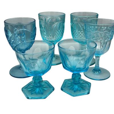 6 Blue Glasses Fenton and LG Wright