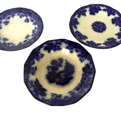 Two Flow Blue Plates And One Flow Blue Bowl