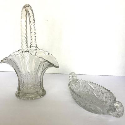Vintage Crystal Dish And Cut Glass Bridal Basket