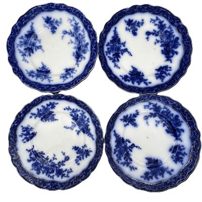 Antique Flow Blue "Touraine" Plates by Stanley Pottery, England – Set of 4 - 9"
