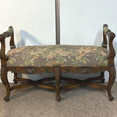 Antique Style Handcarved Upholstered Settee