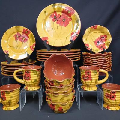 Ambiance Collection "Fleur Rouge" 33pc Dishware Set