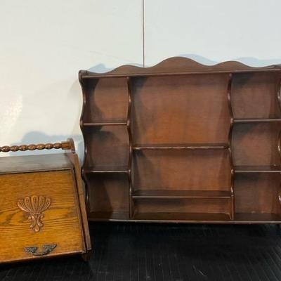 Antique Wooden Coal Scuttle & Vintage Cup/Saucer Wall Display 
