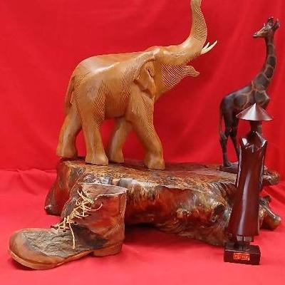 Large Natural Wooden Display Base  with African Wildlife