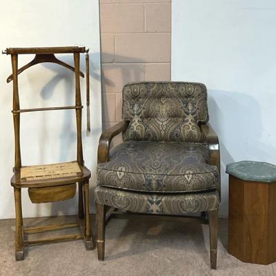 Vintage Italian Suit Valet, Accent ArmChair, & Green Marble Accent Table 