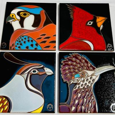 (4) Carly Quinn Hand Glazed Bird Tiles & More