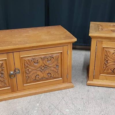 Beautifully Carved Linen Chest & Nightstand